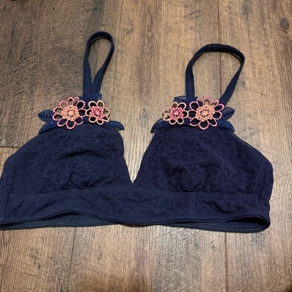 Aerie navy bralette with  floral embroidery M - Picture 2 of 4